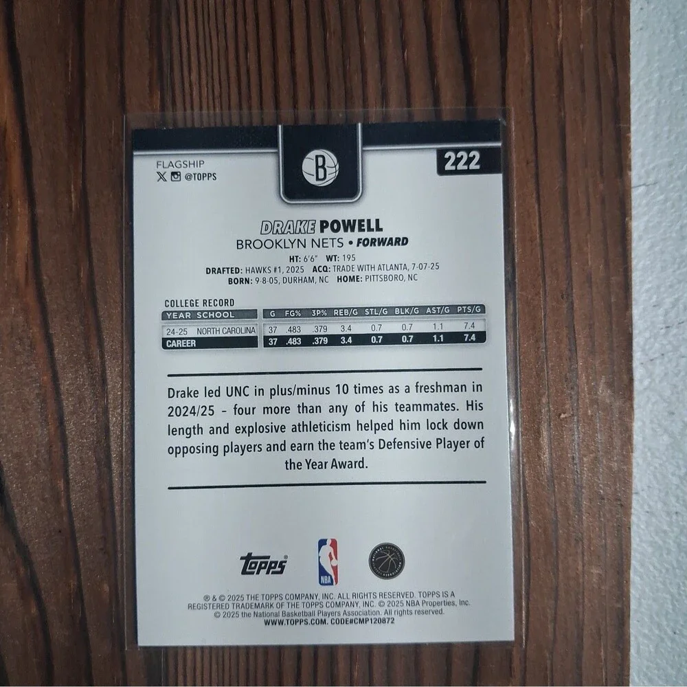 2025-26 Topps - Drake Powell #222 (RC)